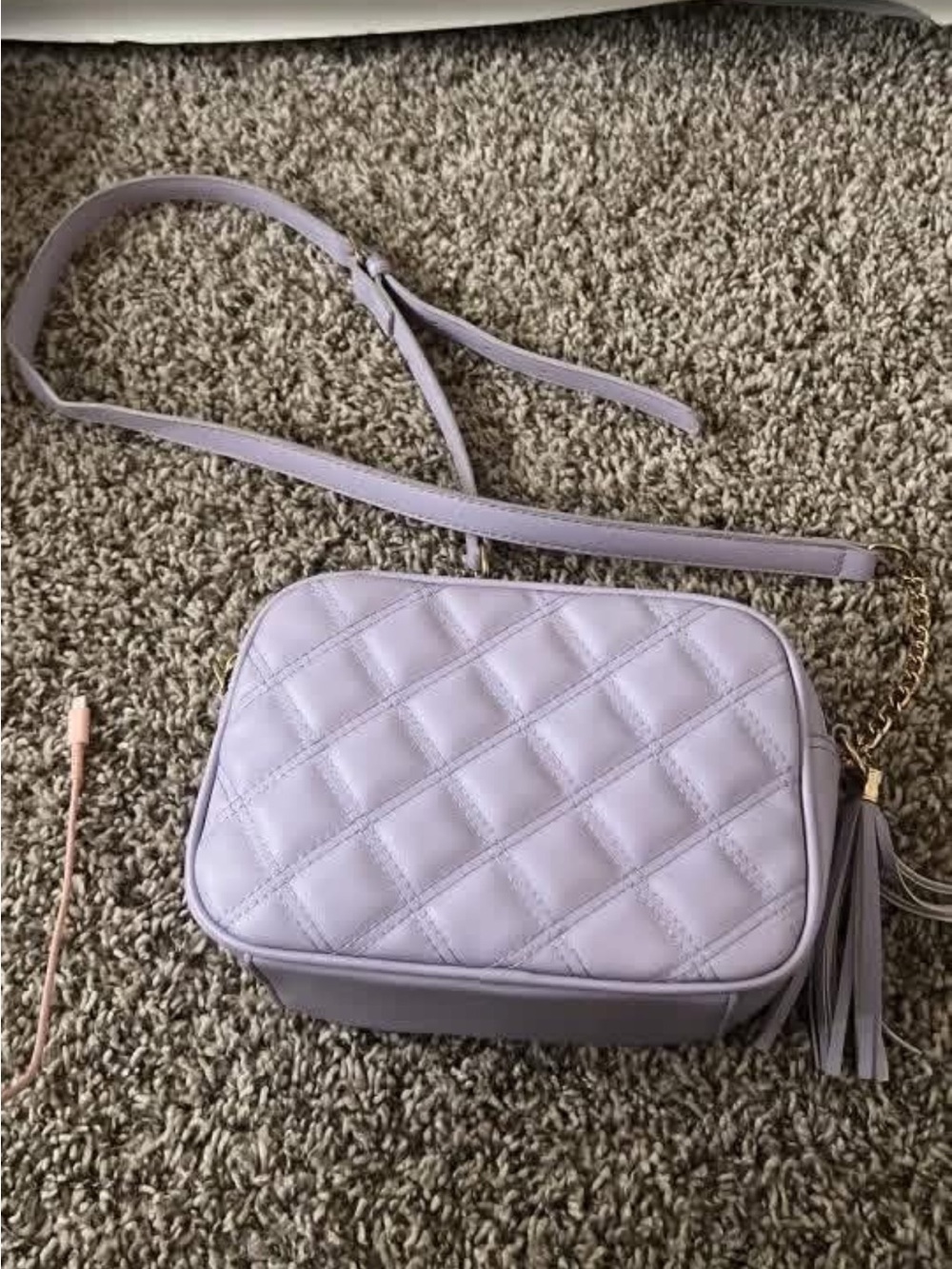 Quilted Lavender Crossbody Bag with Tassel